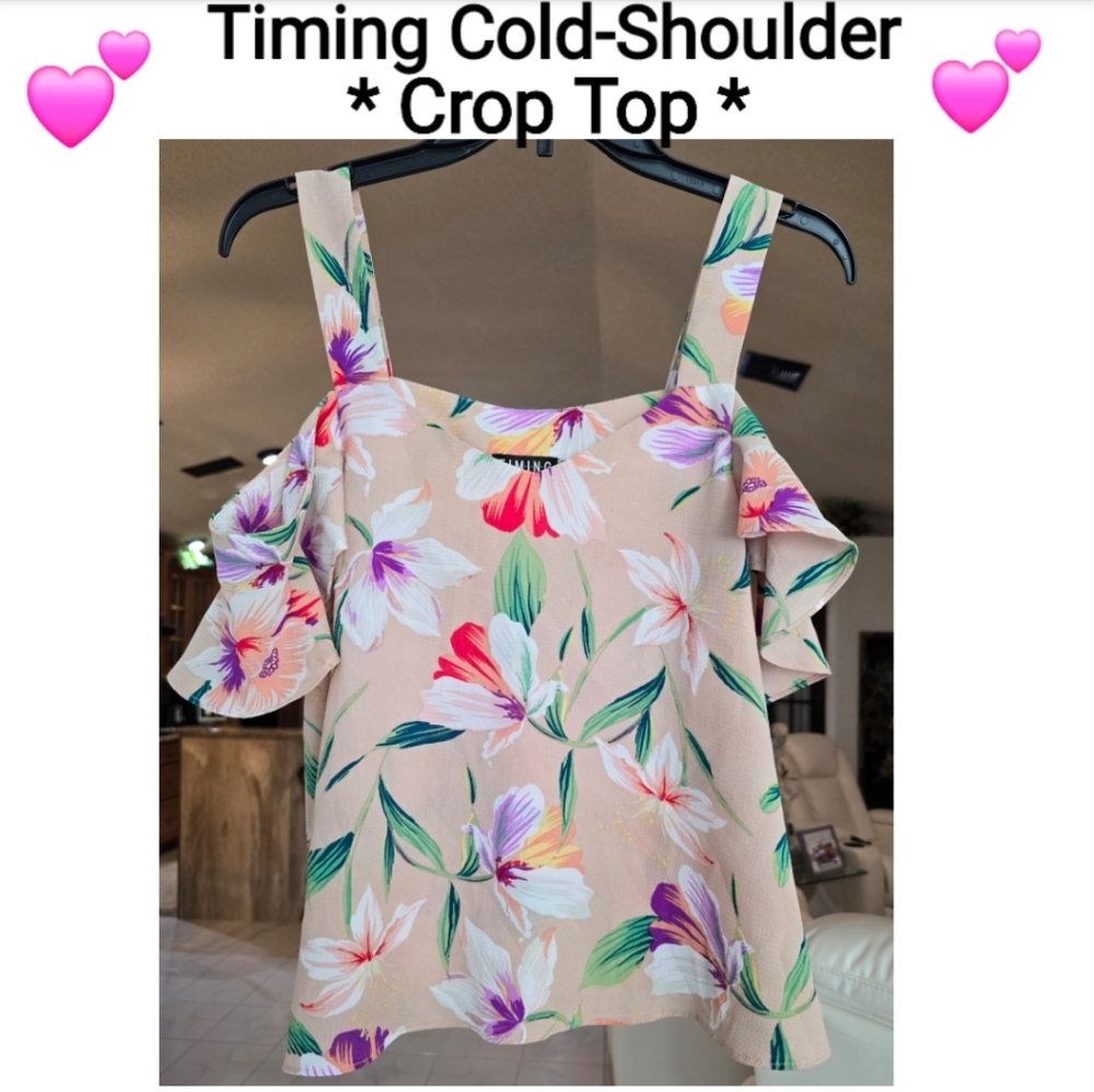 Timing Cream Floral Off-Shoulder Crop Top, Size M